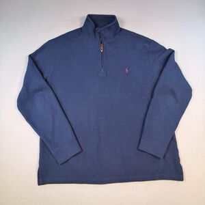 Vintage Polo Ralph Lauren Men’s Cotton Quarter Zip Sweater Large Navy Blue Large